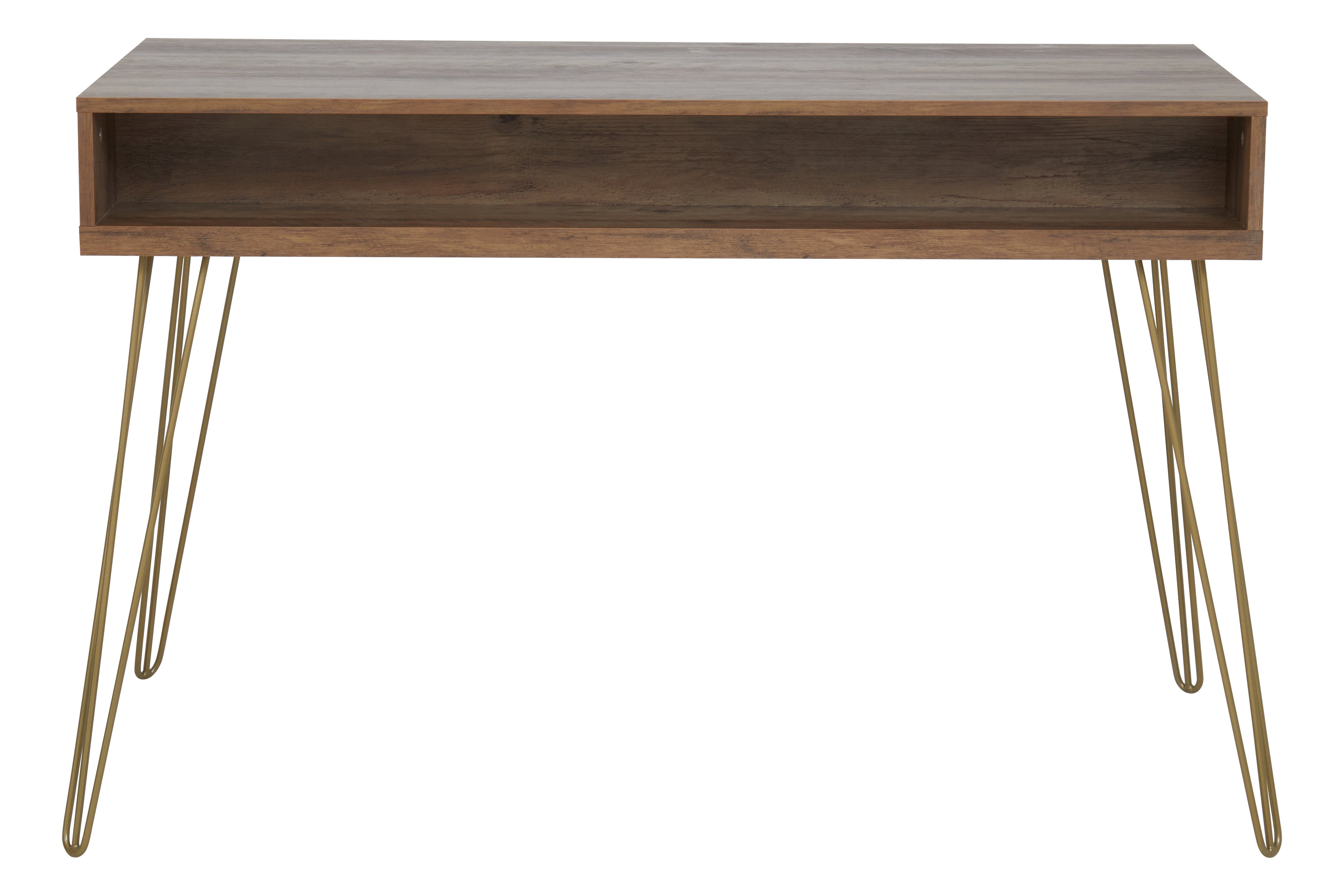 Ophelia Brown Wood & Gold Three Drawer Desk
